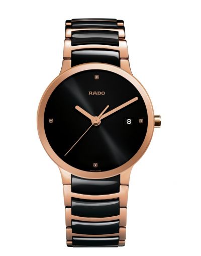 RADO CENTRIX BLACK DIAL WITH 4 DIAMONDS WITH BLACK & ROSE GOLD HIGH-TECH BRACELET MEN'S WATCH 