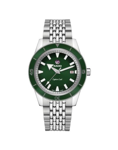RADO CAPTAIN COOK AUTOMATIC GREEN DIAL WITH BROWN LEATHER STRAP MEN'S WATCH