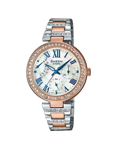 Casio Sheen SHE-3043SPG-7AUDR Mother of Pearl Dial with Pink Gold & Silver Bracelet Women's Watch