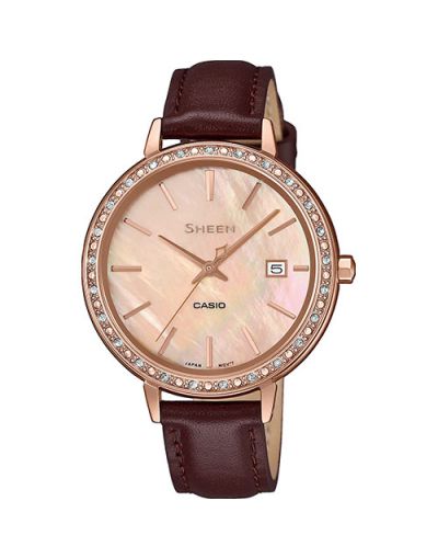 Casio Sheen SHE-4052PGL-4AUDF Pink Dial with Brown Leather Strap Women's Watch
